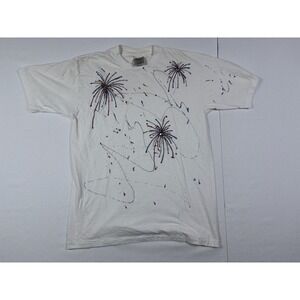Vintage Oneita Power-T Fireworks Paint Tee XL White 4th of July USA See Photos